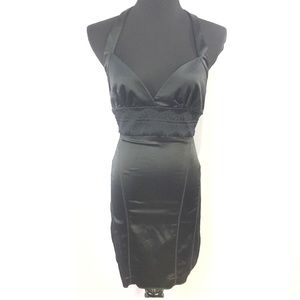 Bebe black sexy halter satin bodycon mini dress S